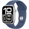 Apple Watch Series 10 [GPS 42mm case] Smartwatch with Silver Aluminium Case with Denim Sport Band - S/M. Fitness Tracker, ECG App, Always-On Retina Display, Water Resistant, Velicina sata: 42mm case + Small/Medium band, Color: Silver Aluminium Case with Denim Sport Band