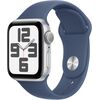 Apple Watch SE (2nd Gen) [GPS 40mm] Smartwatch with Silver Aluminum Case with Denim Sport Band S/M. Fitness and Sleep Trackers, Crash Detection, Heart Rate Monitor, Retina Display, Velicina sata: 40mm Case + Small/Medium band, Color: Silver Aluminum Case with Denim Sport Band