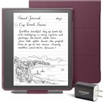 Kindle Scribe Essentials Bundle including Kindle Scribe (16 GB)  Basic Pen Leather Folio Cover with Magnetic Attach Burgundy and Power Adapter