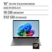 HP - OmniBook X Flip 2-in-1 - 16" 2K Touchscreen Laptop - AMD Ryzen AI 5 430 (2026) - 16GB Memory - 512GB SSD - Copilot+ PC - Meteor Silver
