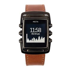 MetaWatch M1 Limited Smartwatch (Black Stainless Steel, Brown Leather Strap)
