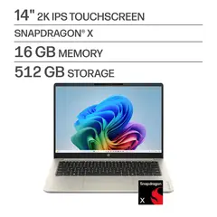 HP - OmniBook 3 - 14" 2K Touchscreen Laptop - Snapdragon X - 16GB Memory - 512GB SSD - Copilot+ PC - Warm Gold