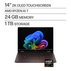 HP - OmniBook X Flip 2-in-1 - 14" 2K OLED Touchscreen Laptop - AMD Ryzen AI 7 (2026) - 24GB Memory - 1TB SSD - Copilot+ - Deep Espresso