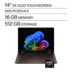 HP - OmniBook X Flip 2-in-1 - 14" 2K OLED Touchscreen Laptop - AMD Ryzen AI 5 (2026) - 16GB Memory - 512GB SSD - Copilot+ PC - Deep Espresso