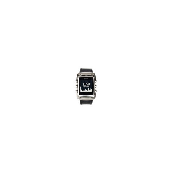 MetaWatch M1 Core Smartwatch (Stainless Steel, Black Leather Strap)