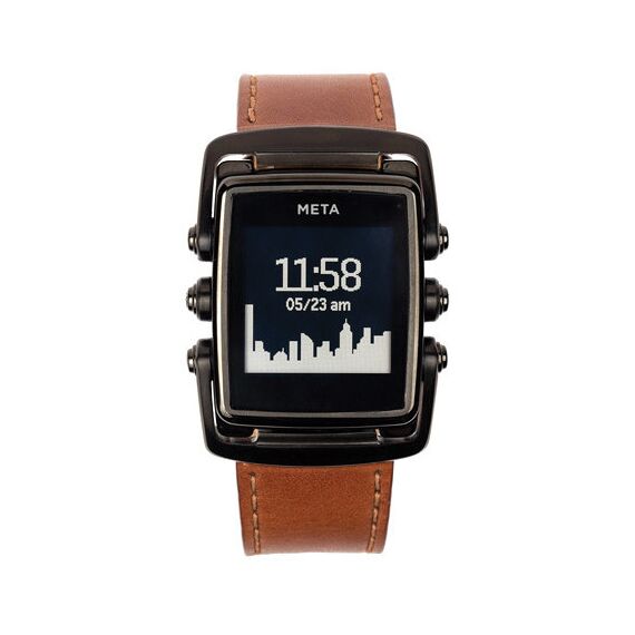 MetaWatch M1 Limited Smartwatch (Black Stainless Steel, Brown Leather Strap)