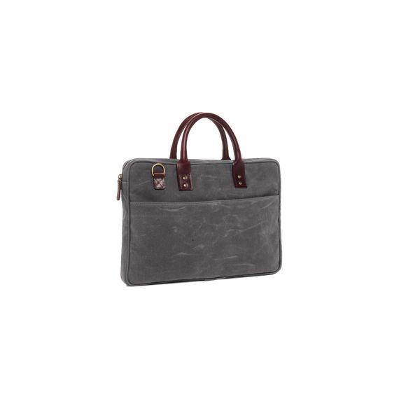 ONA The Kingston 15" Laptop Briefcase Waxed Cotton with Leather Accents (Smoke)