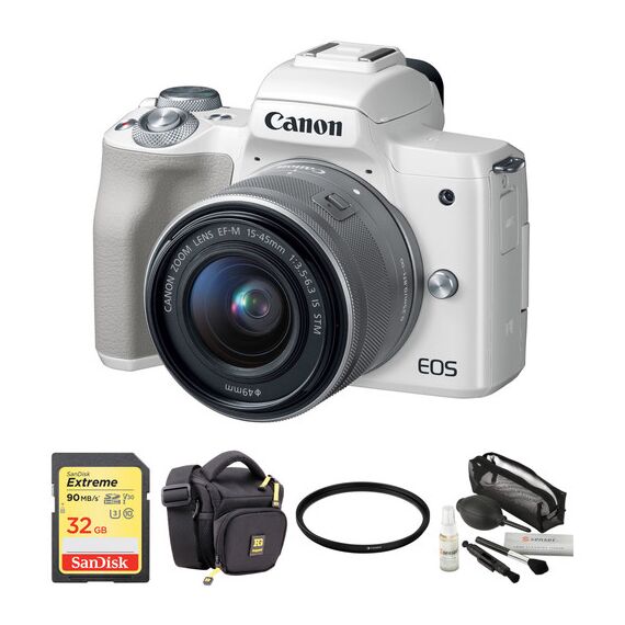 Canon EOS M50 Mirrorless Digital Camera with 15-45mm Lens and Accessory Kit (White)