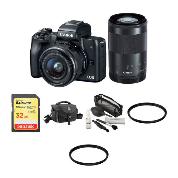 Canon EOS M50 with 15-45mm and 55-200mm Lenses and Accessories Kit