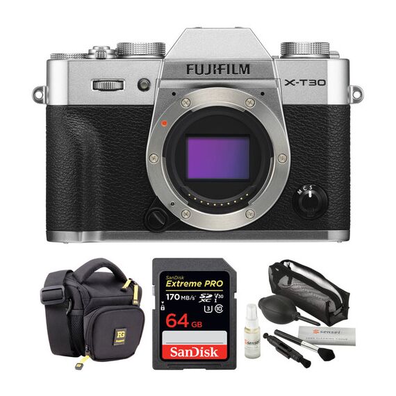 FUJIFILM X-T30 Mirrorless Digital Camera Body with Accessories Kit (Silver)