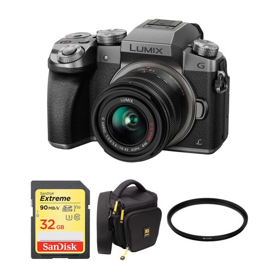Panasonic Lumix DMC-G7 Mirrorless Micro Four Thirds Digital Camera with 14-42mm Lens and Accessory Kit (Silver)