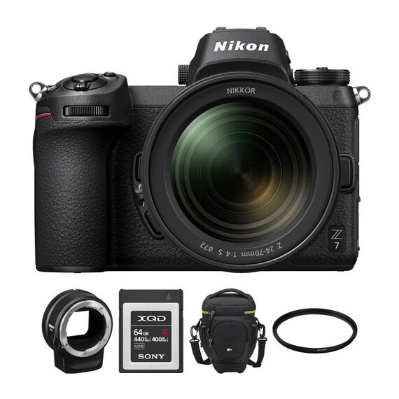 Nikon Z 7 Mirrorless Digital Camera with 24-70mm Lens, FTZ Mount Adapter, and Bag Kit