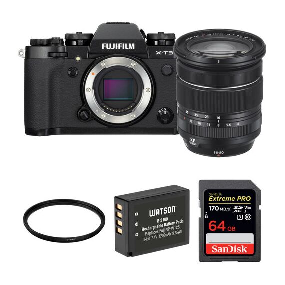 FUJIFILM X-T3 Mirrorless Digital Camera with 16-80mm Lens and Accessories Kit (Black)