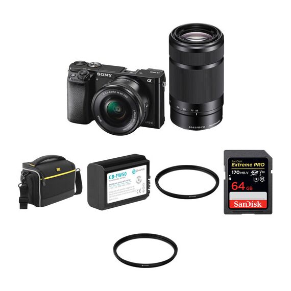 Sony Alpha a6000 Mirrorless Digital Camera with 16-50mm and 55-210mm Lenses with Free Accessories Kit (Black)
