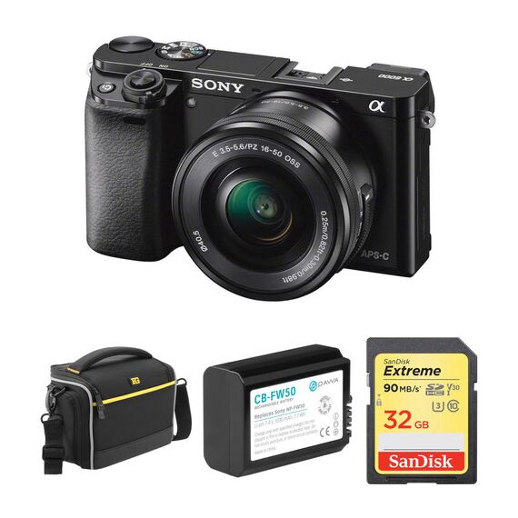 Sony Alpha a6000 Mirrorless Digital Camera with 16-50mm Lens and Accessory Kit (Black)