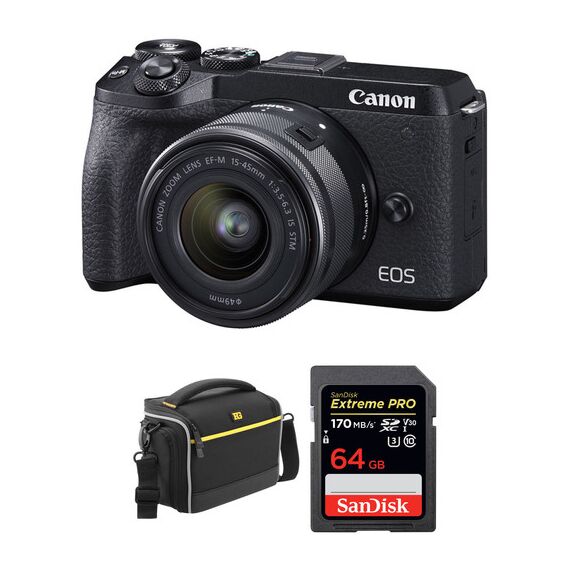 Canon EOS M6 Mark II Mirrorless Digital Camera with 15-45mm Lens, EVF-DC2 Viewfinder, and Accessories Kit (Black)