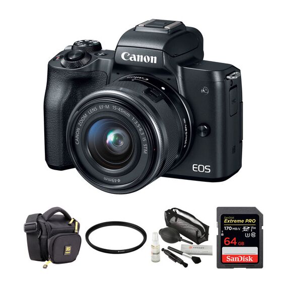 Canon EOS M50 Mirrorless Digital Camera with 15-45mm Lens and Accessory Kit (Black)