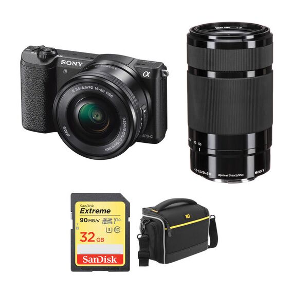 Sony Alpha a5100 Mirrorless Digital Camera with 16-50mm and 55-210mm Lenses and Accessories Kit (Black)