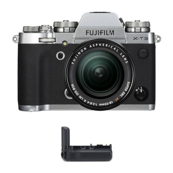 FUJIFILM X-T3 Mirrorless Digital Camera with 18-55mm Lens and Battery Grip Kit (Silver)