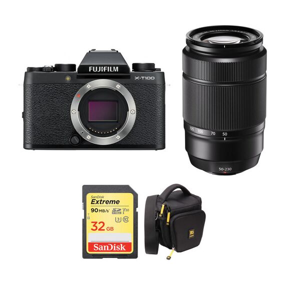 FUJIFILM X-T100 Mirrorless Digital Camera with 50-230mm Lens and Accessories Kit (Black)