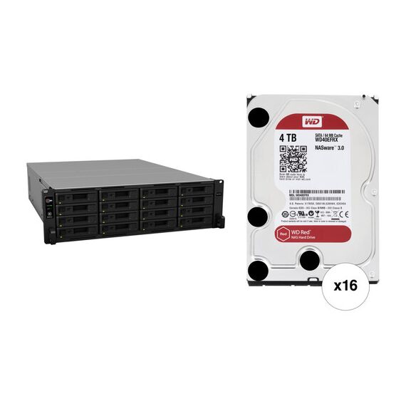 Synology RackStation RS2818RP+ 64TB 16-Bay NAS Enclosure Kit with WD NAS Drives (16 x 4TB)