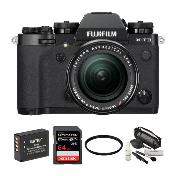 FUJIFILM X-T3 Mirrorless Digital Camera with 18-55mm Lens and Accessories Kit (Black)
