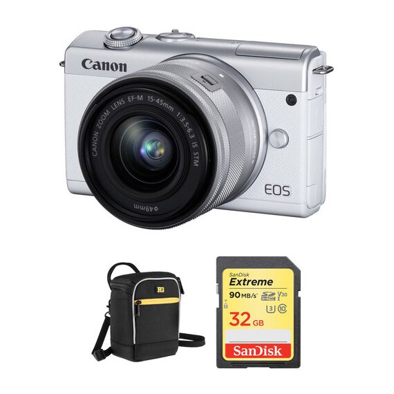 Canon EOS M200 Mirrorless Digital Camera with 15-45mm Lens and Accessories Kit (White)