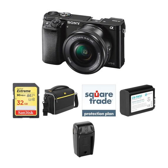 Sony Alpha a6000 Mirrorless Digital Camera with 16-50mm Lens Deluxe Kit (Black)