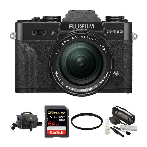 FUJIFILM X-T30 Mirrorless Digital Camera with 18-55mm Lens and Accessories Kit (Black)