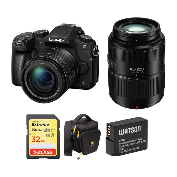 Panasonic Lumix DMC-G85 Mirrorless Micro Four Thirds Digital Camera with 12-60mm & 45-200mm Lenses and Case Kit