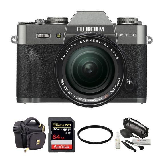 FUJIFILM X-T30 Mirrorless Digital Camera with 18-55mm Lens and Accessories Kit (Charcoal Silver)