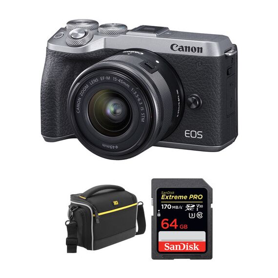 Canon EOS M6 Mark II Mirrorless Digital Camera with 15-45mm Lens, EVF-DC2 Viewfinder, and Accessories Kit (Silver)