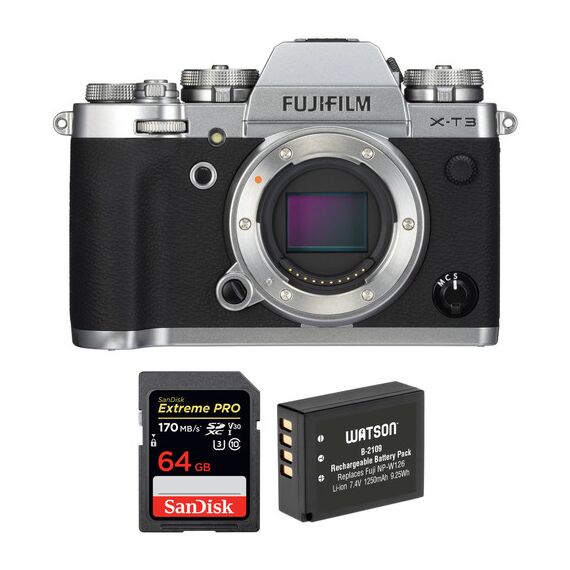 FUJIFILM X-T3 Mirrorless Digital Camera Body with Accessories Kit (Silver)