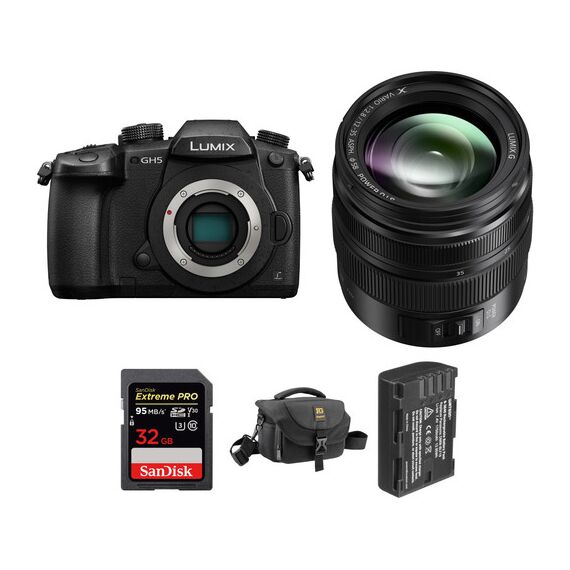 Panasonic Lumix DC-GH5 Mirrorless Micro Four Thirds Digital Camera with 12-35mm f/2.8 Lens and Accessories Kit