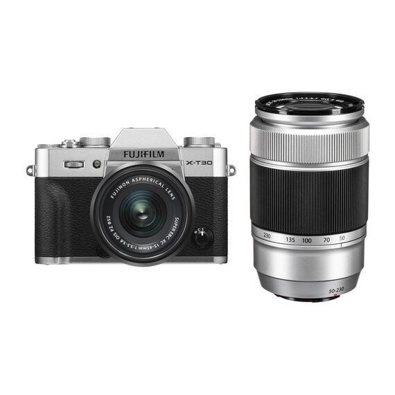 FUJIFILM X-T30 Mirrorless Digital Camera with 15-45mm and 50-230mm Lenses Kit (Silver/Silver)