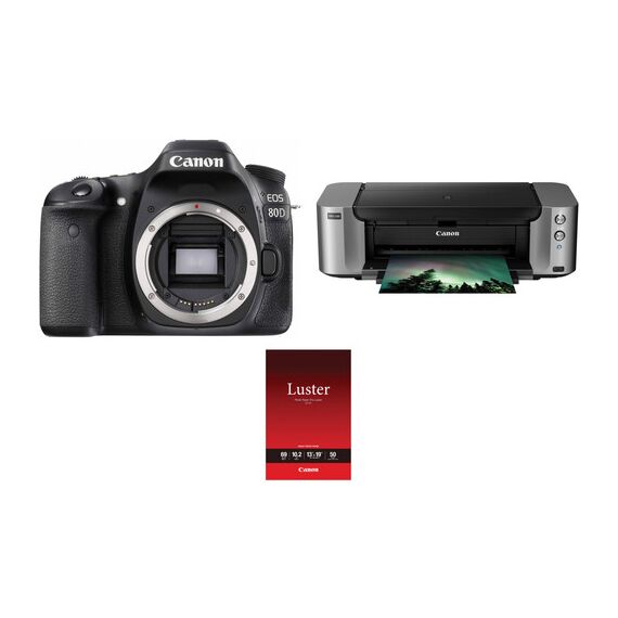 Canon EOS 80D DSLR Camera Body with Inkjet Printer Kit
