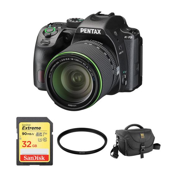 Pentax K-70 DSLR Camera with 18-135dmm Lens and Accessories Kit (Black)
