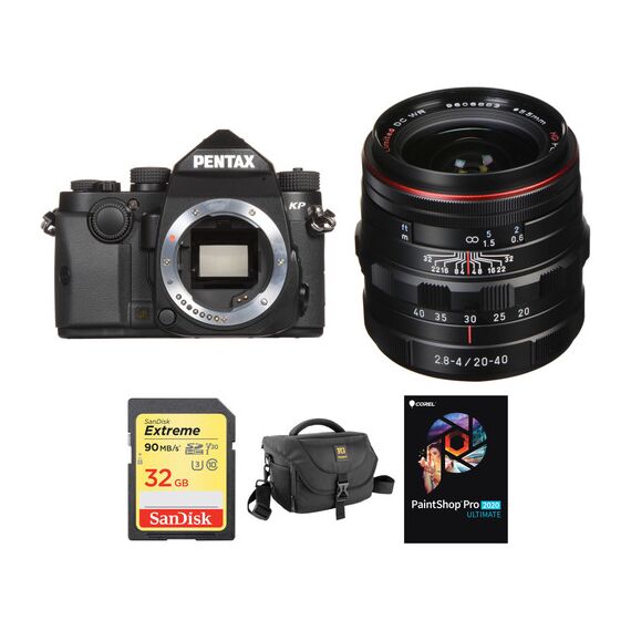 Pentax KP DSLR Camera with 20-40mm Lens and Accessories Kit (Black)