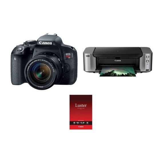 Canon EOS Rebel T7i DSLR Camera with 18-55mm Lens and Inkjet Printer Kit