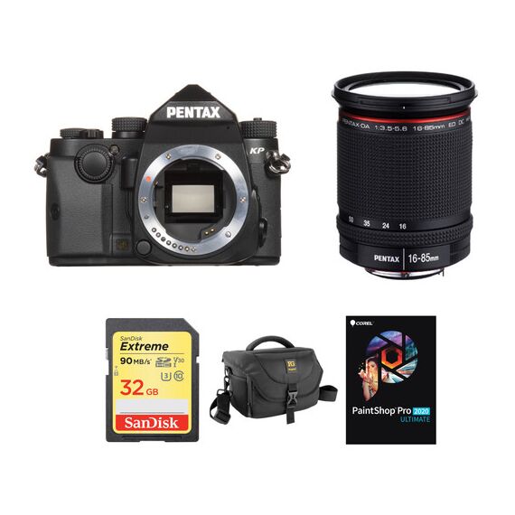 Pentax KP DSLR Camera with 16-85mm Lens and Accessories Kit (Black)