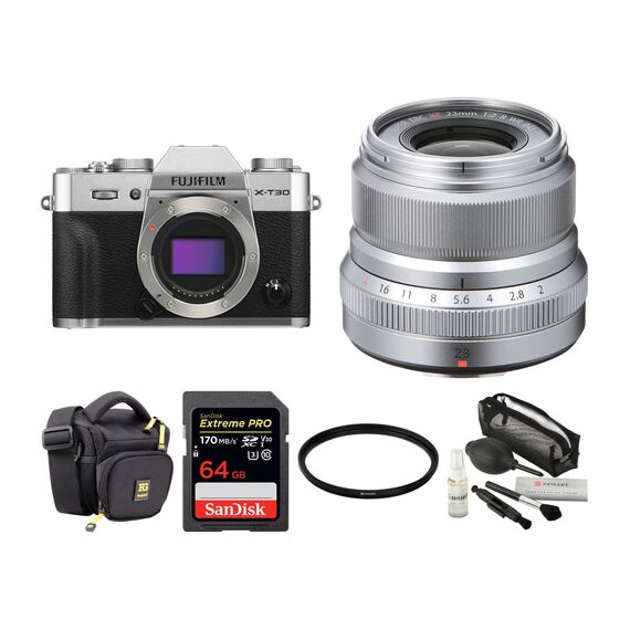FUJIFILM X-T30 Mirrorless Digital Camera with 23mm f/2 Lens and Accessories Kit (Silver)