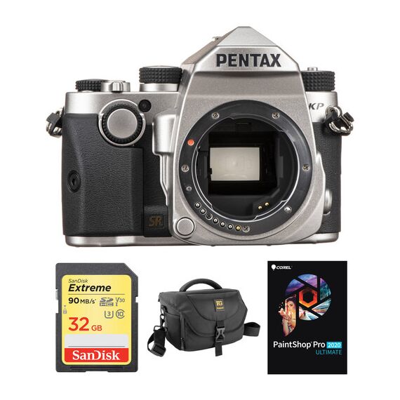 Pentax KP DSLR Camera Body with Accessory Kit (Silver)