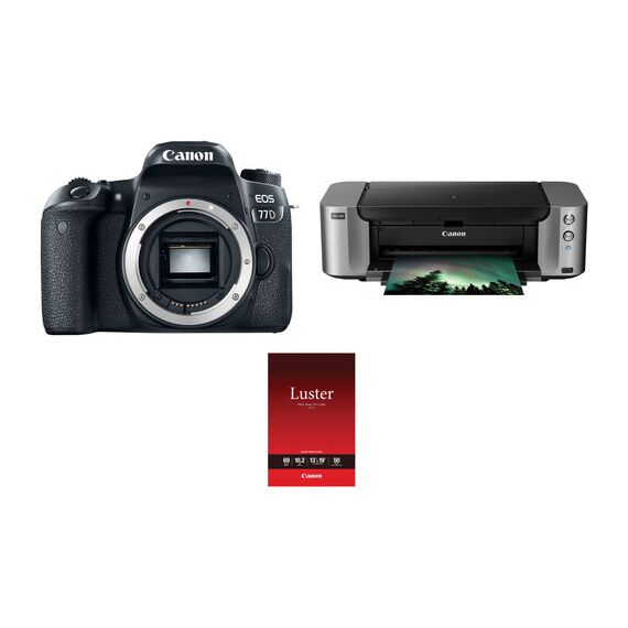Canon EOS 77D DSLR Camera Body with Inkjet Printer Kit