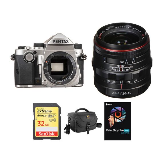 Pentax KP DSLR Camera with 20-40mm Lens and Accessories Kit (Silver)