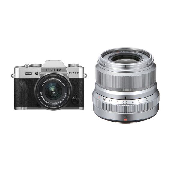 FUJIFILM X-T30 Mirrorless Digital Camera with 15-45mm and 23mm f/2 Lenses (Silver/Silver)