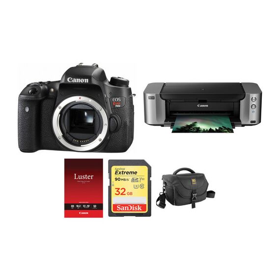 Canon EOS Rebel T6s DSLR Camera Body with PIXMA PRO-100 Printer Kit
