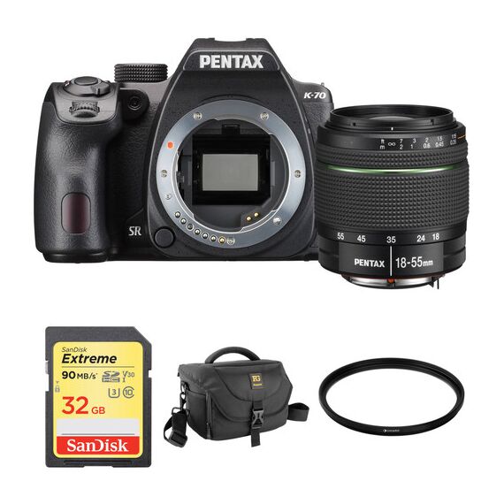 Pentax K-70 DSLR Camera with 18-55mm Lens and Accessory Kit (Black)