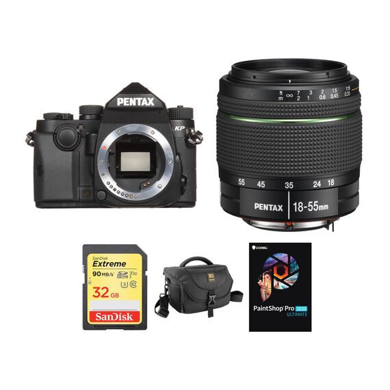 Pentax KP DSLR Camera with 18-55mm Lens and Accessories Kit (Black)