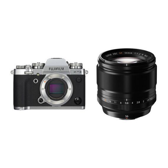 FUJIFILM X-T3 Mirrorless Digital Camera with 56mm Lens Kit (Silver)