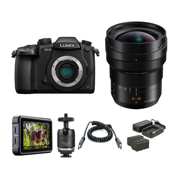 Panasonic Lumix DC-GH5 Mirrorless Micro Four Thirds Digital Camera with 8-18mm Lens and Ninja V Kit